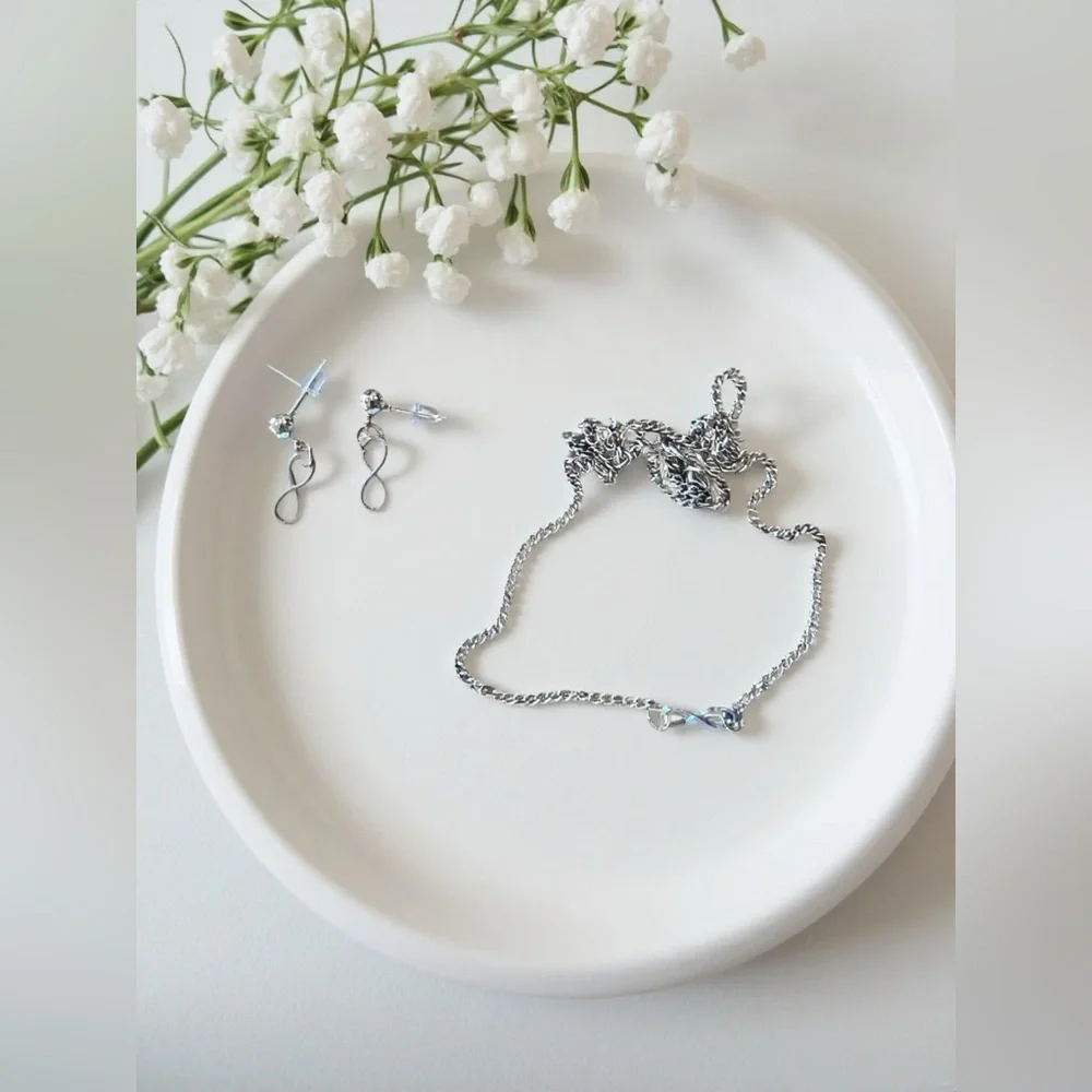 Vintage Dainty and Delicate Infinity Symbol Necklace and Earring Set